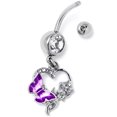 thumbnail image 4 of Body Candy Womens 14G 316L Stainless Steel Navel Ring Piercing Butterfly Rose Flower Purple Mens Dangle Belly Button Ring, 4 of 6