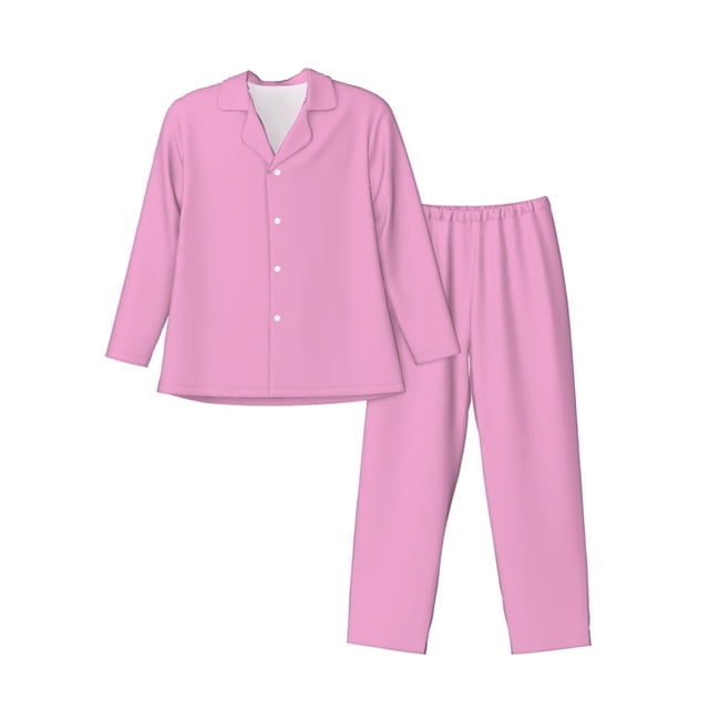 Balery Pink Pijama para Hombre de Dos Piezas con Manga Larga, Conjunto de Dormir y Descanso Suave con Bolsillos-Small