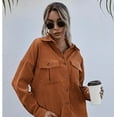 thumbnail image 2 of Contrast Button Up Flap Pocket Long Sleeve Overshirt for Women, 2 of 3