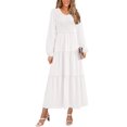 thumbnail image 1 of Vestido midi PRETTYGARDEN para mujer, casual, fruncido, blanco, XL, 1 of 8