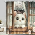 thumbnail image 2 of Cat Shower Curtain Japanese Cute Funny Anime Cherry Flower Animal Cat Cool Cloth Fabric Waterproof Polyester Bathroom Retro Traditional Floral SHOWER CURTAIN with Hooks 71X84 INCH, 2 of 5