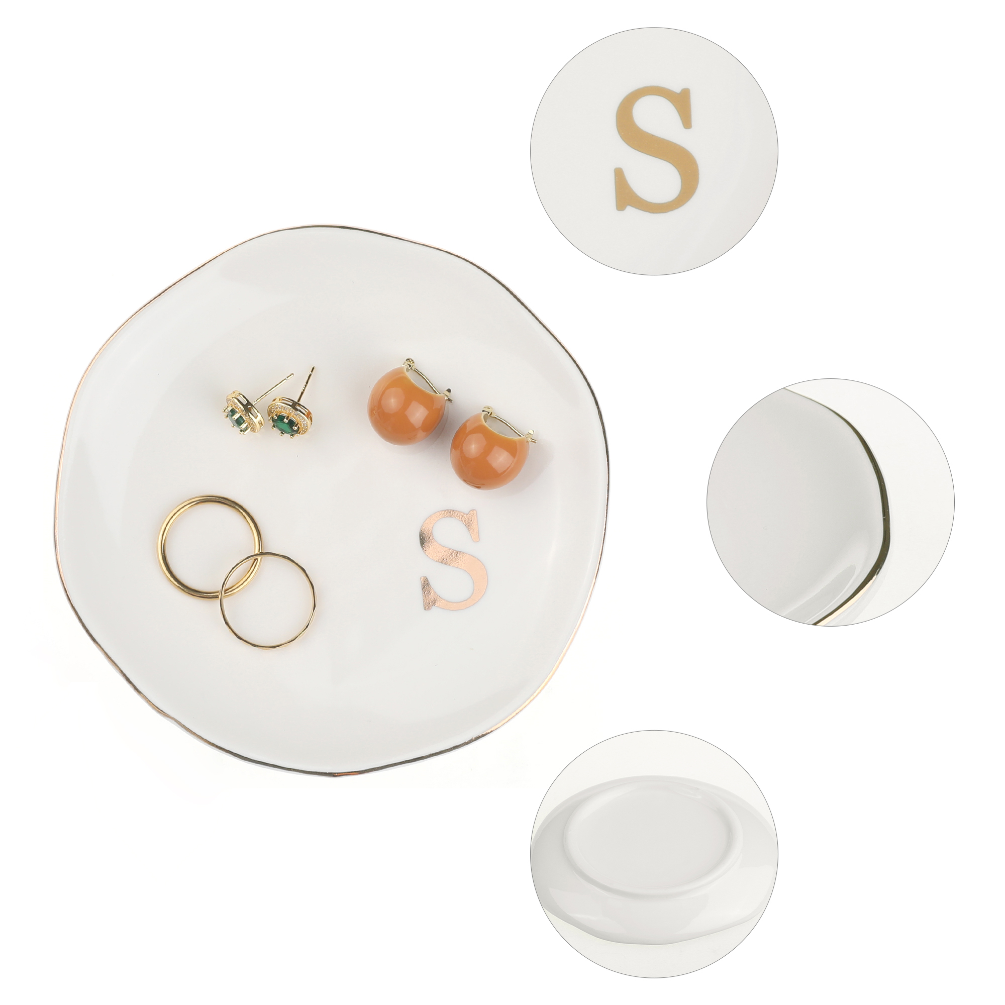 Unique Bargains Ceramic Jewelry Tray Decorative Trinket Dish Gifts Jewelry Boxes White-S