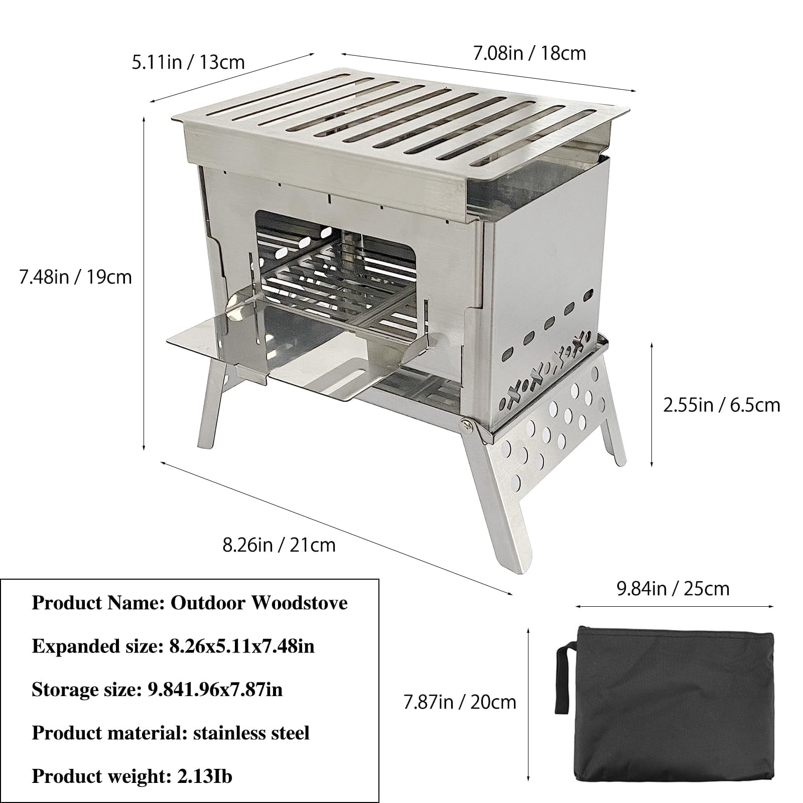 Portable Camping Stove Wood Burning Stoves Folding Stainless Steel Camping Stove BBQ, Portable Wood Burning Stove with Carrying Bag for Backpacking Camping Hiking Camping