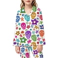 thumbnail image 5 of Gunia Little Girls Halloween Pajama Set 2 Piece Button Up Long Sleeve Tops Pants Nightwear Outfit For Toddler Kids Pjs Loungewear White 5-6 Years, 5 of 5