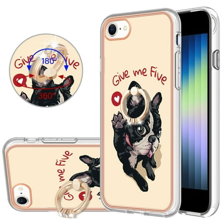 TECH CIRCLE For iPhone 7 /iPhone 8 /iPhone SE Case with Stand,360 Rotatable Shiny Ring Holder Kickstand Soft TPU Girls Women Case Shockproof Protective Phone Case for Apple iPhone 7 8 SE 4.7",Dog