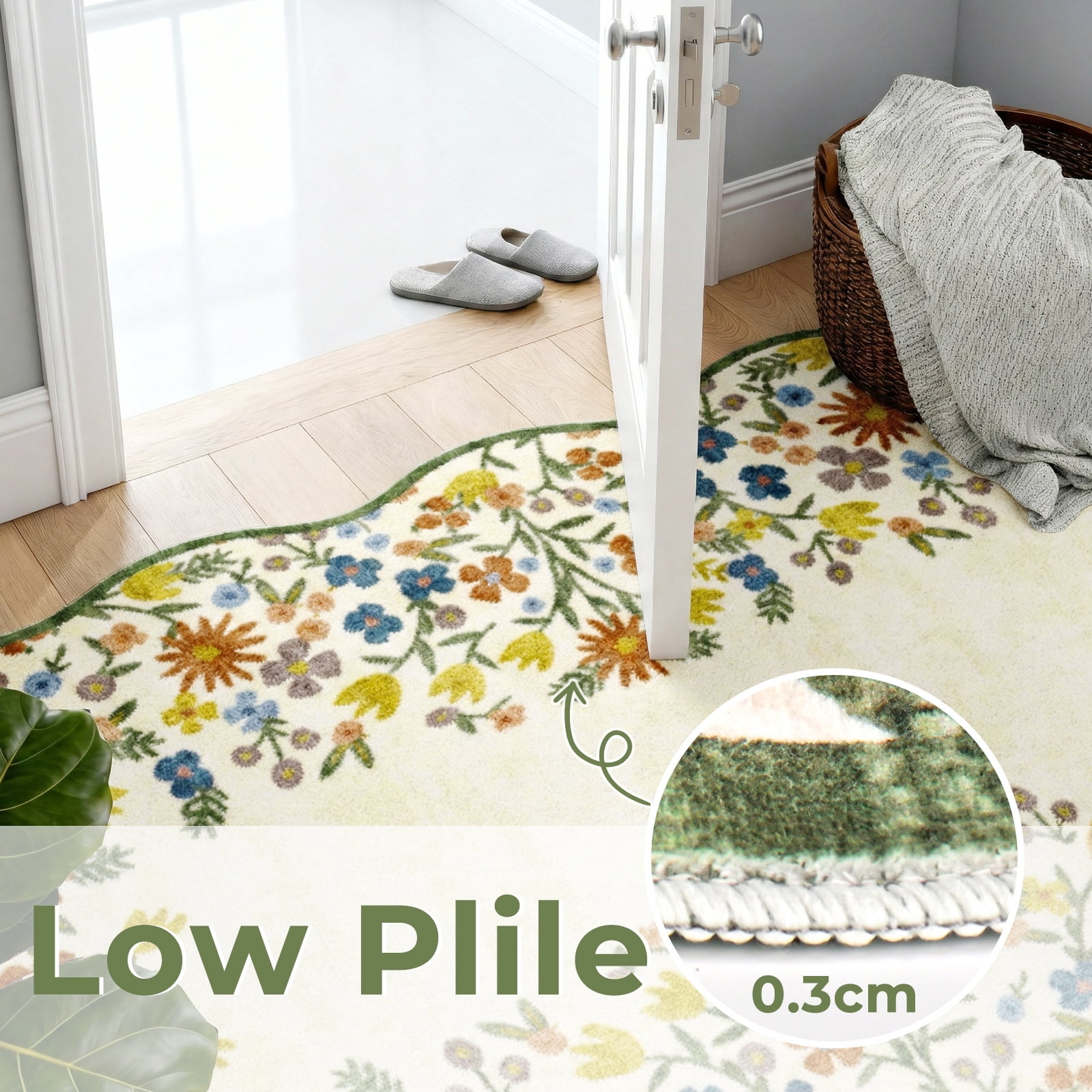 Washable Area Rug for Living Room, 4'x6' Floral Non-Slip indoor Rug, Soft Low Pile & Stain Resistant Boho Accent Carpet for Bedroom, Dining Room, Kitchen, Entryway, Nursery
