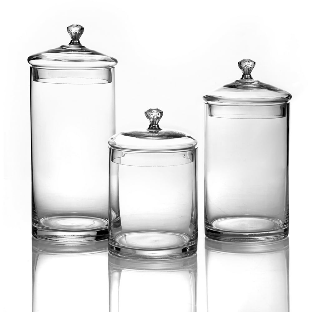 Glass Canisters with SilverKnobs, Set of 3
