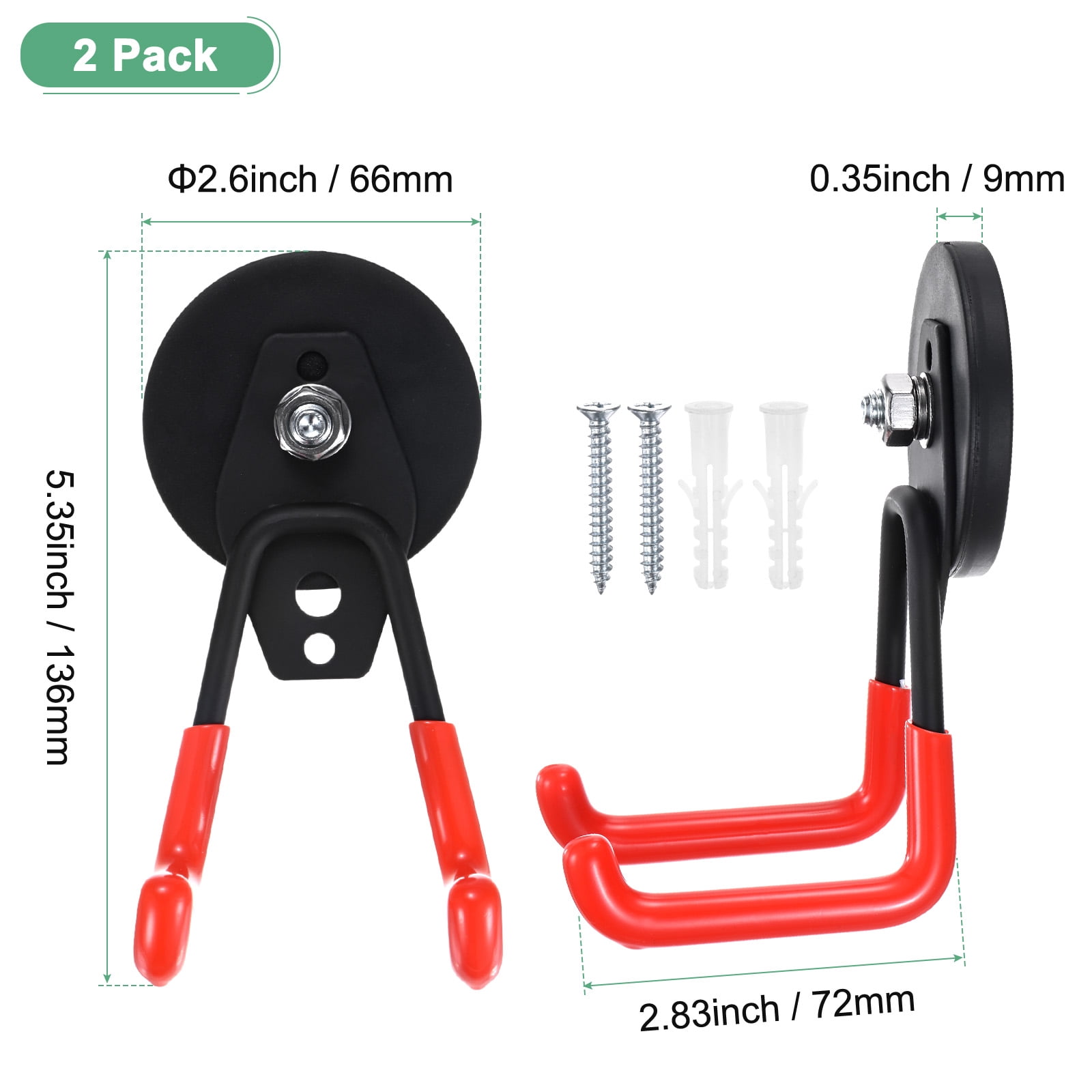 Uxcell 2-Pack Strong Garage Magnetic Hooks, Storage Utility Magnet Hooks with Anti Slip Rubber Coating [Black]