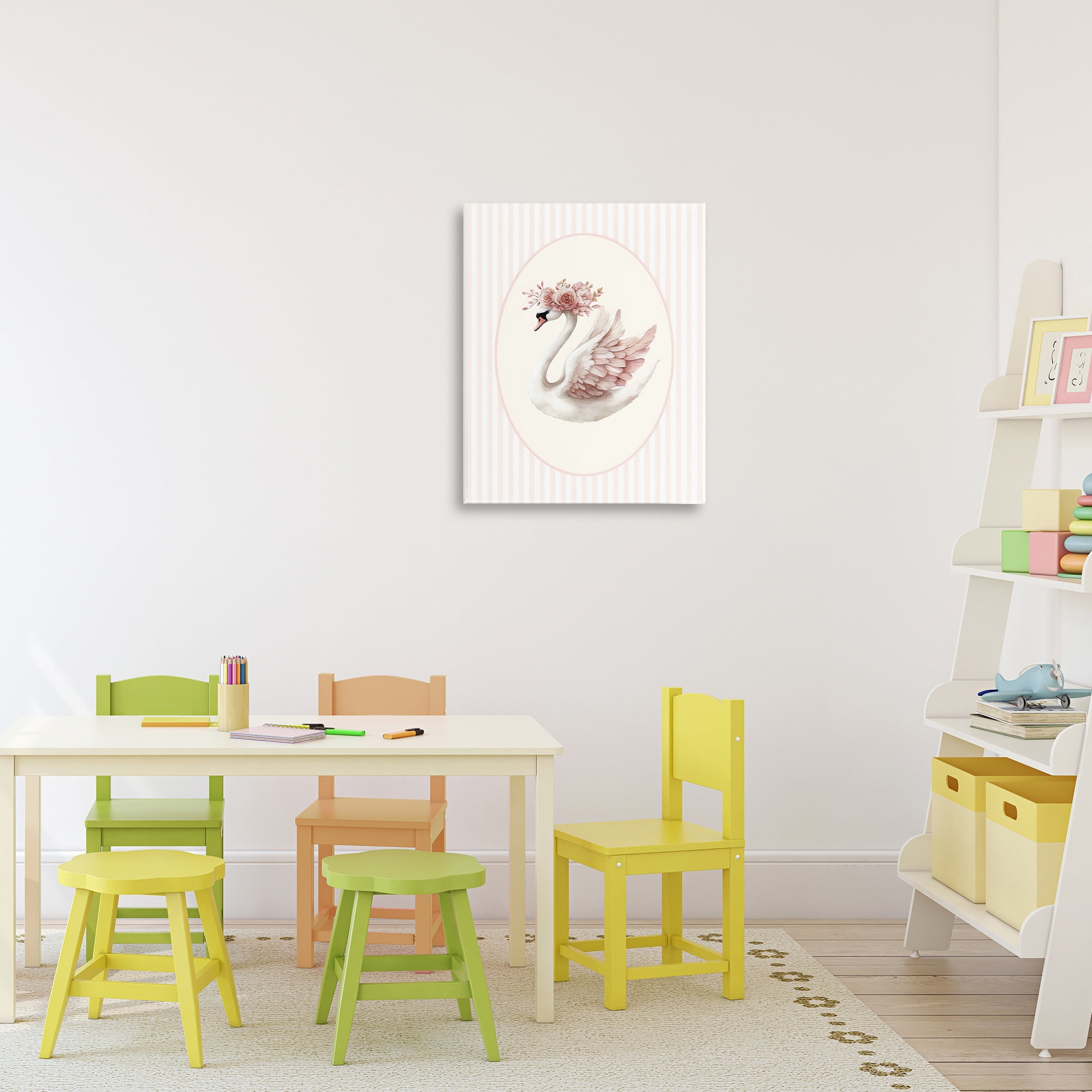 Stupell Industries Nursery Ballerina Swan Striped Canvas Wall Art, design by LSR Design Studio