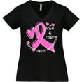 thumbnail image 3 of Inktastic Love, Care, Cure Breast Cancer Awareness Pink Ribbon Women's Plus Size V-Neck T-Shirt, 3 of 5