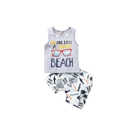 

KuriozudBaby Boys Tracksuit Letters Print Vest Elastic Waist Beach Shorts