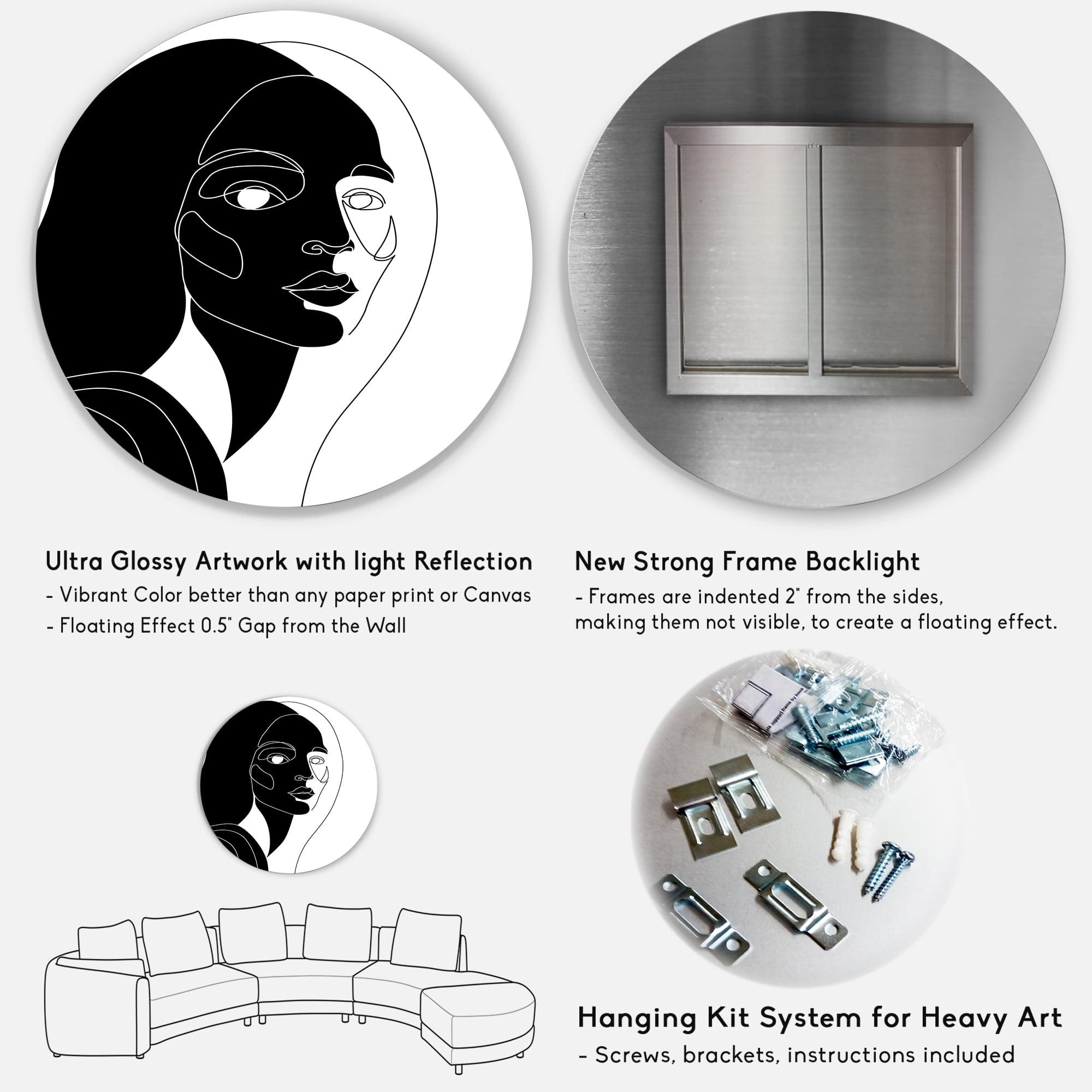 Designart 'Retro Black and White Minimal Portrait of Young Girl' Modern Circle Metal Wall Art 36x36 - Disc of 36