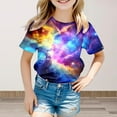thumbnail image 2 of Shirts for Girls Comfortable Short Sleeve T Shirt Top Round Neck Galaxy Print Tunic Blouse T-Shirts Infant To Big Kid Purple,120（4-5Y）, 2 of 4