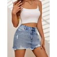 thumbnail image 2 of Light Wash Ripped Distressed Denim Mini Skirt With Frayed Hem And Pockets, 2 of 11