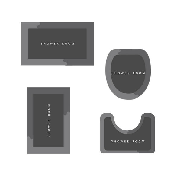 Black Black 4 Piece Bathroom Toilet Mat Set Super Absorbent Non Slip Backing Washable For Home Hotel Shower Room