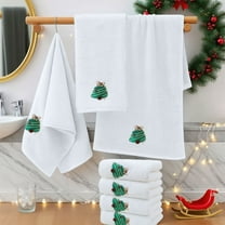 yulier 4 Pack Christmas Cotton Hand Towels, Embroidered Kitchen Towels Bathroom Towels Set Christmas Gifts Soft Absorbent Quick Drying Towels