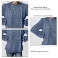 thumbnail image 3 of Blusa de Mujer Doble Capa Cuello Redondo Manga Larga Fibra de Poliéster Suave Cómodo Transpirable Tops de Mujer para el Trabajo Diario Azul Oscuro XXL, 3 of 4