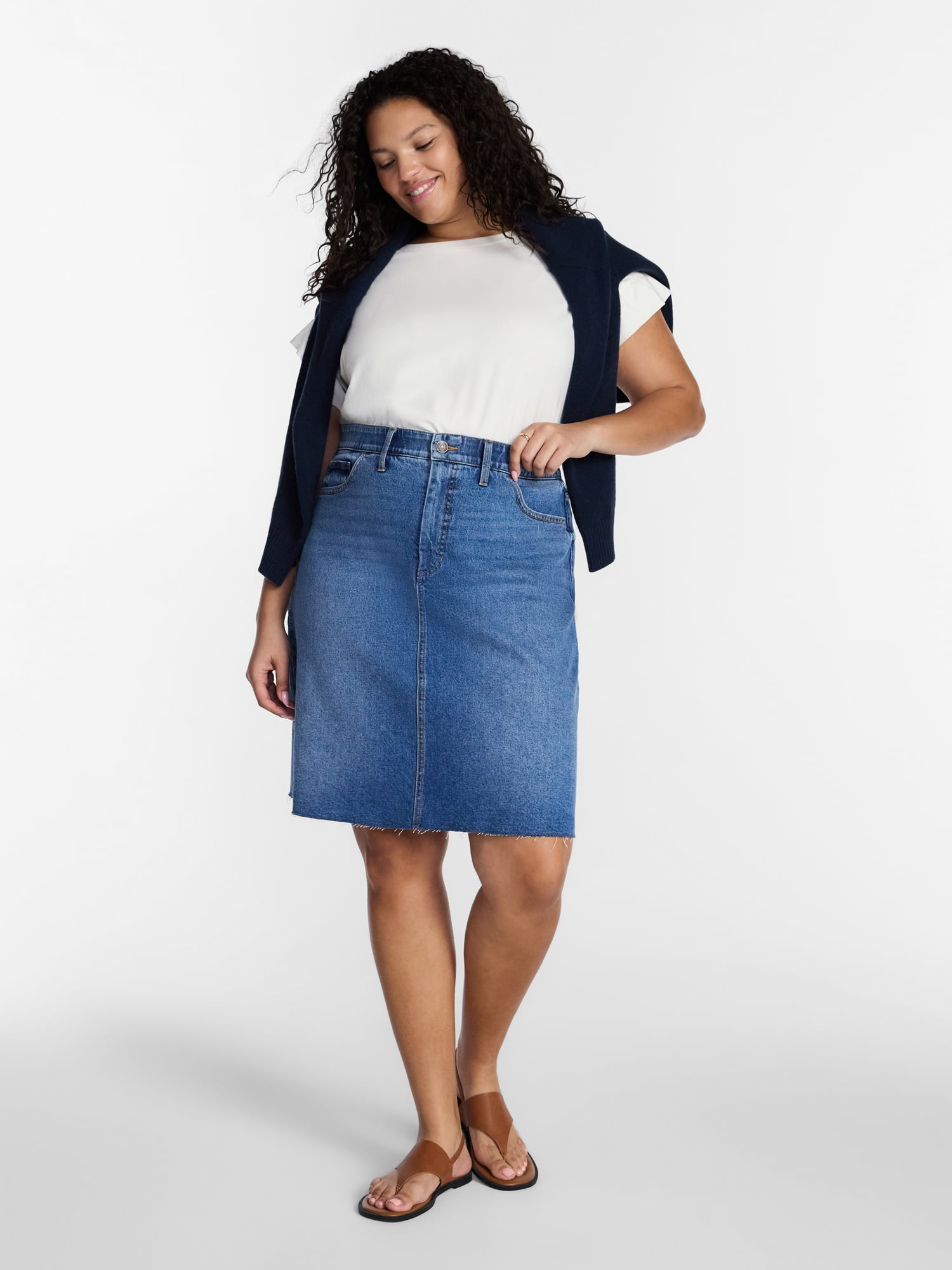 Terra & Sky Women's Knee Length Denim Skirt, Sizes 16W-26W
