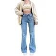 thumbnail image 2 of Pantalones vaqueros acampanados de cintura alta para mujer, ropa informal Y2K para novio, ropa de calle holgada, 2024, 2 of 4