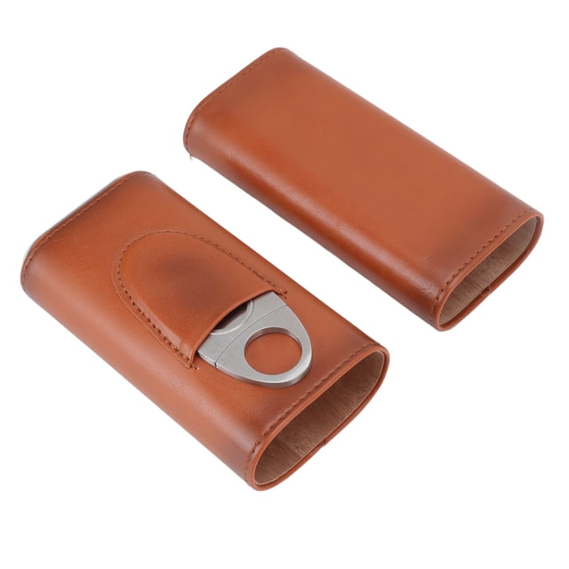 Estuche Para Cigarros De 3 Dedos, Estuche Para Cigarros Portátil Brillante Costura Manual Resistente Al Desgaste Con Cortador Para Viajes ANGGREK Marrón