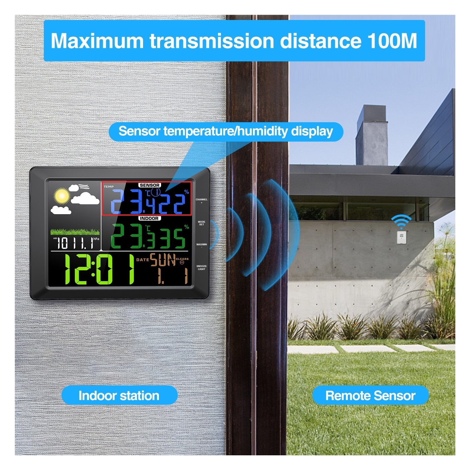 Wireless Weather Station, Indoor/Outdoor Thermometer And Hygrometer, Remote Sensor, Temperature,Humidity Monitoring ,Easy to Operate