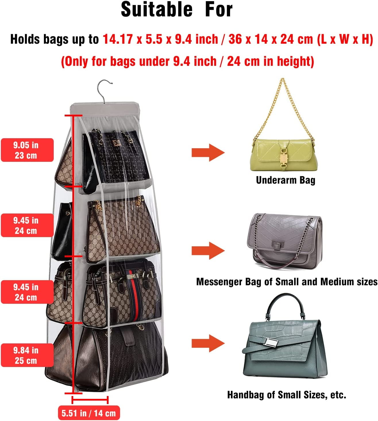 leaveforme Handbag Hanging Organizer, Hanging Purse Organizer Handbag  Storage Hanger Polyester Cloth Closet Organizer for Family Closet Bedroom,  Foldable and Universal Fit 