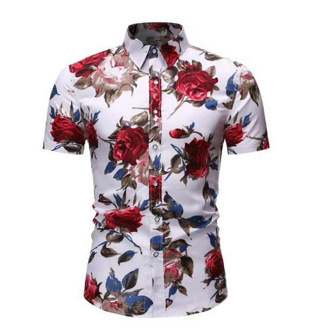 Chemise à Boutons pour Homme Aqestyerly Chemise à Manches Courtes pour Homme à Imprimé de Roses Style Vacances au Bord de la Mer