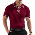 thumbnail image 2 of Men's Vertical Ribbed Polo Shirt Short Sleeve Contrast Piping Trim Stretch Collared Golf Top Casual Business Summer Shirt, 2XL, 2 of 7