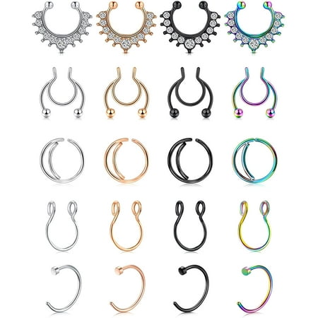 Onhandig Feat plaag Fake Septum Ring Faux Septum Piercing Stainless Steel Clip On Non Piercing  Horseshoe Septum Jewelry Septum Nose Ring for Women Men Silver Rose Gold  Black Rainbow | Walmart Canada