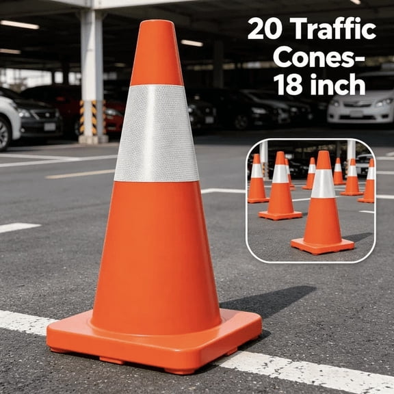 Tanfengu 18 inches PVC Traffic Cones, 20 pcs Safety Cones, Durable Road Cones for Traffic Control & Event Safety, Orange