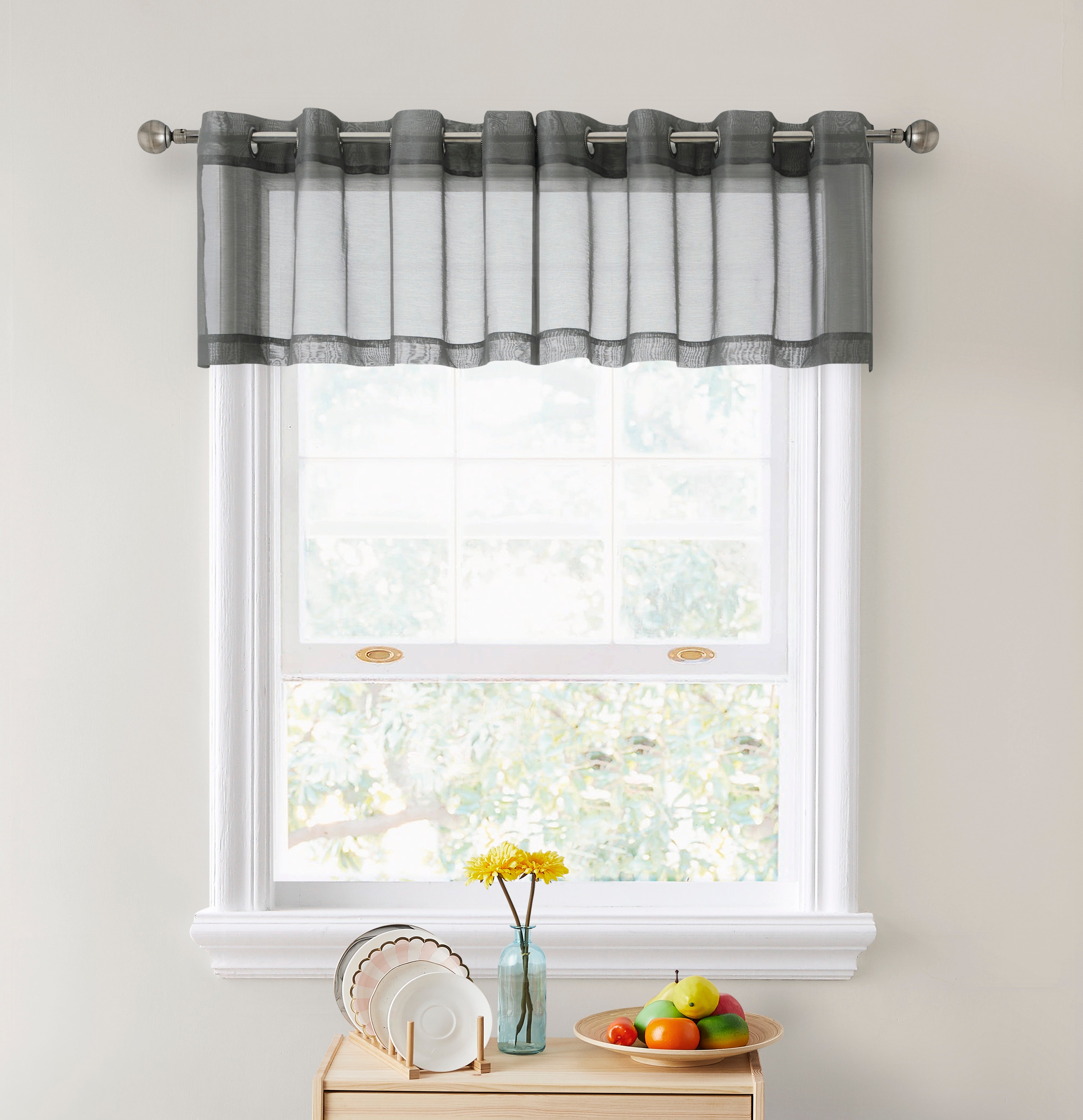 THD 2 Piece Premium Sheer Voile Window Grommet Short Curtain Valance