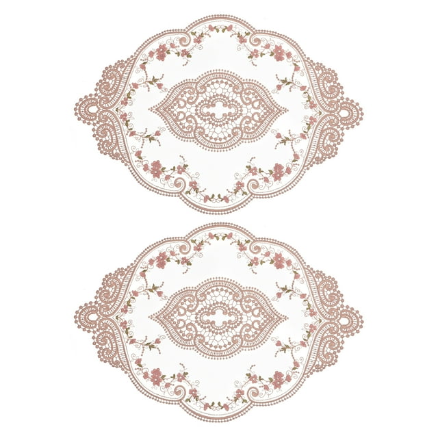 2 Paquetes Salvamanteles de Encaje Retro 12X17 Pulgadas Ovalado Manteles Individuales Bordados de Encaje Francés Posavasos para Hogar Y Bodas, Marrón
