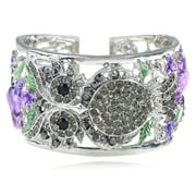 Alilang Owl Purple Flower Silvery Crystal Rhinestone Fashion Bracelet Bangle Cuff