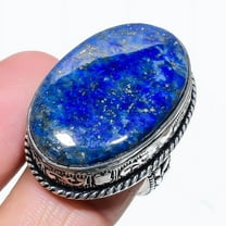 Natural Lapis Lazuli Gemstone Handmade 925 Sterling Silver Ring Size 9