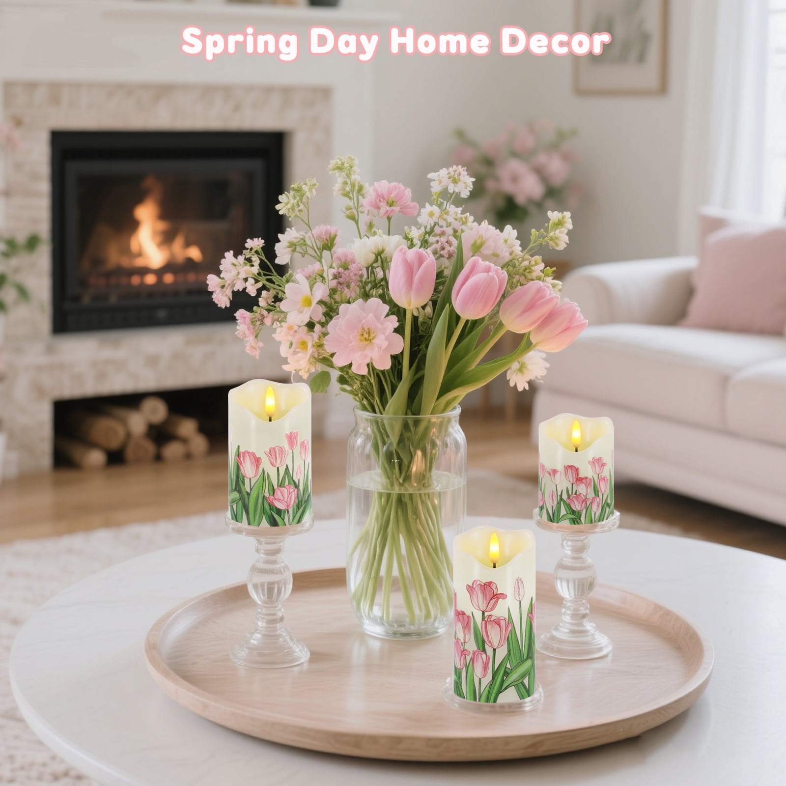 Flameless Candles Light, Set of 3 Flickering Tulip Pillar Candles with Remote & Timer, Dimmable Real Wax Electric LED Candles Battery Operated, Birthday Gift Mother's Day Gift for Mom Grandma Women
