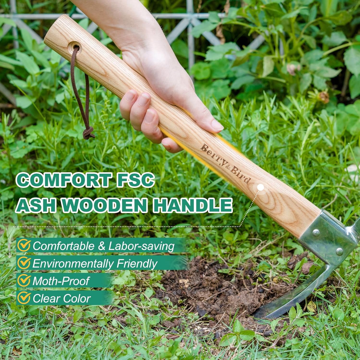 Berry&Bird Garden Pick Mattock Hoe Stainless Steel Pickaxe Hoe Garden Hand Tool