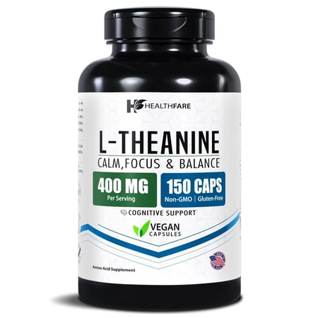 HealthFare L-Theanine 400mg | Stress Support | 150 Vegan Capsules | Non-GMO | Gluten-Free | Made in USA