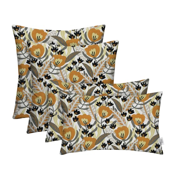 RSH Décor Indoor Outdoor Set of 4 Pillows Square and Lumbar Pillows, 17+ 20 x 12, Fournett Driftwood Floral