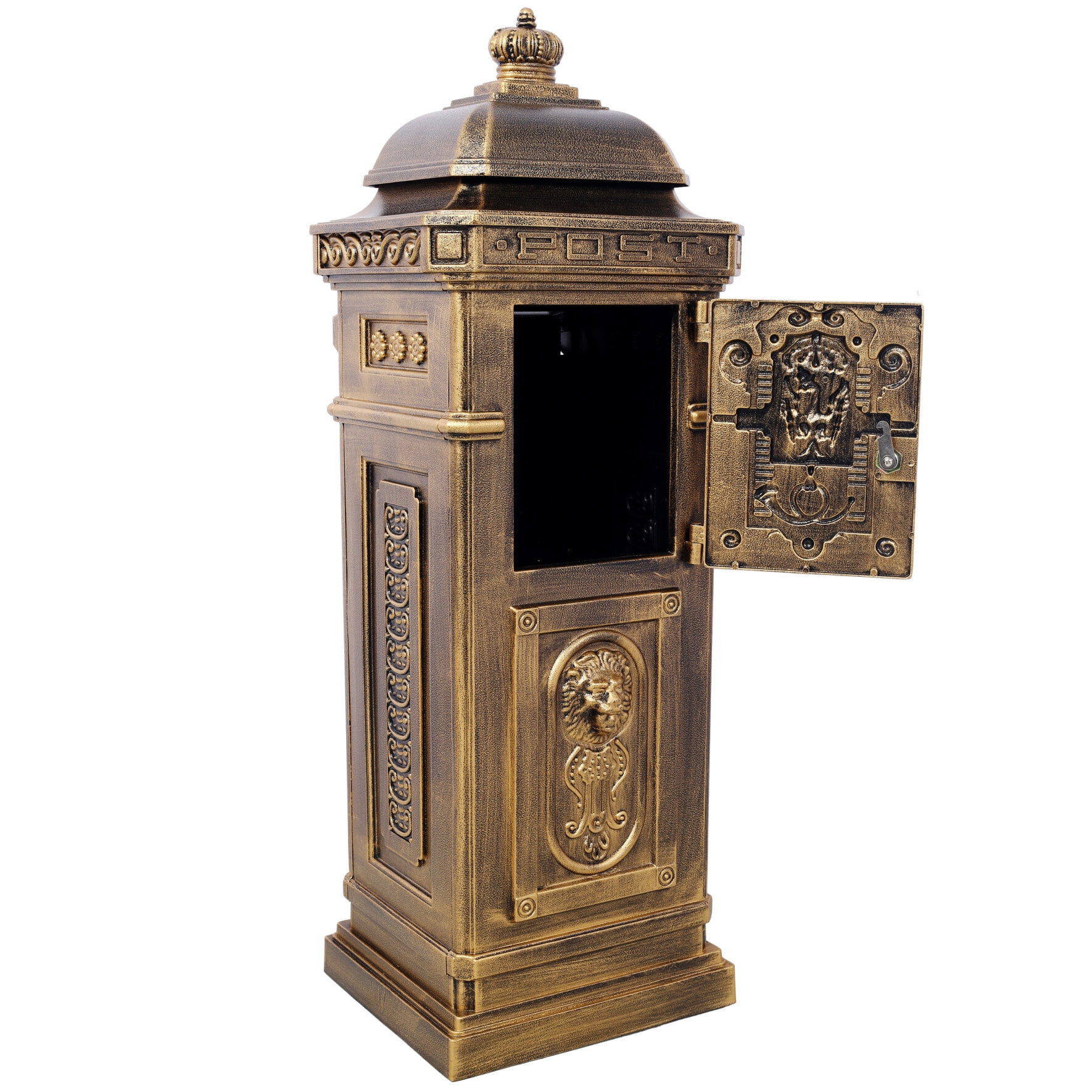 Large Capacity Outdoor Mailbox, Rainproof Floorstanding Letter Box Statue for Garden, Residential Use, Copper