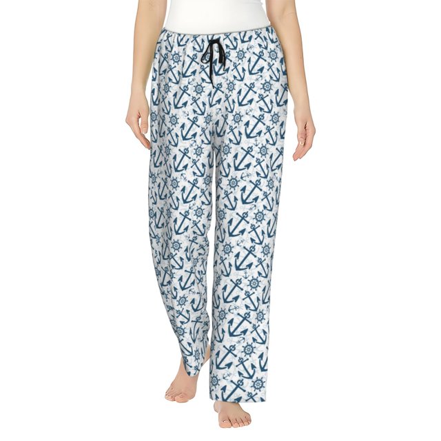 Balery Nautical Theme Anchors Pantalones de pijama para mujer, pijamas ultraligeros, pantalones de estar por casa-X-Large
