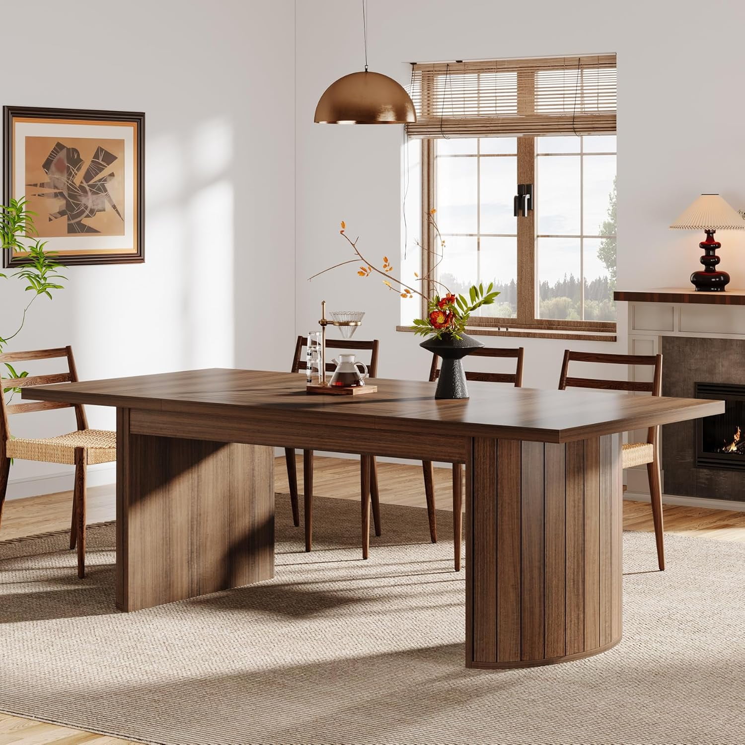 Tribesigns 78.7" Extra Long Dining Table for 6-8 People, Large Farmhouse Kitchen Table with Wooden Tabletop and Dual Base, Rustic Style Rectangular Dinner Table for Dining Room, Kitchen, Living Room