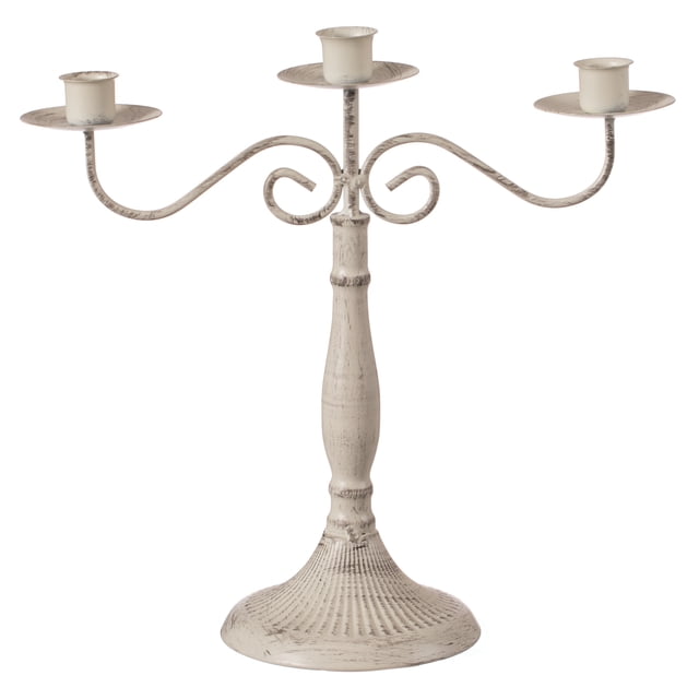 Antique 12 Distressed 3 Arm Metal Candelabra for Dining Room, Entryway, Kitchen and Vanity