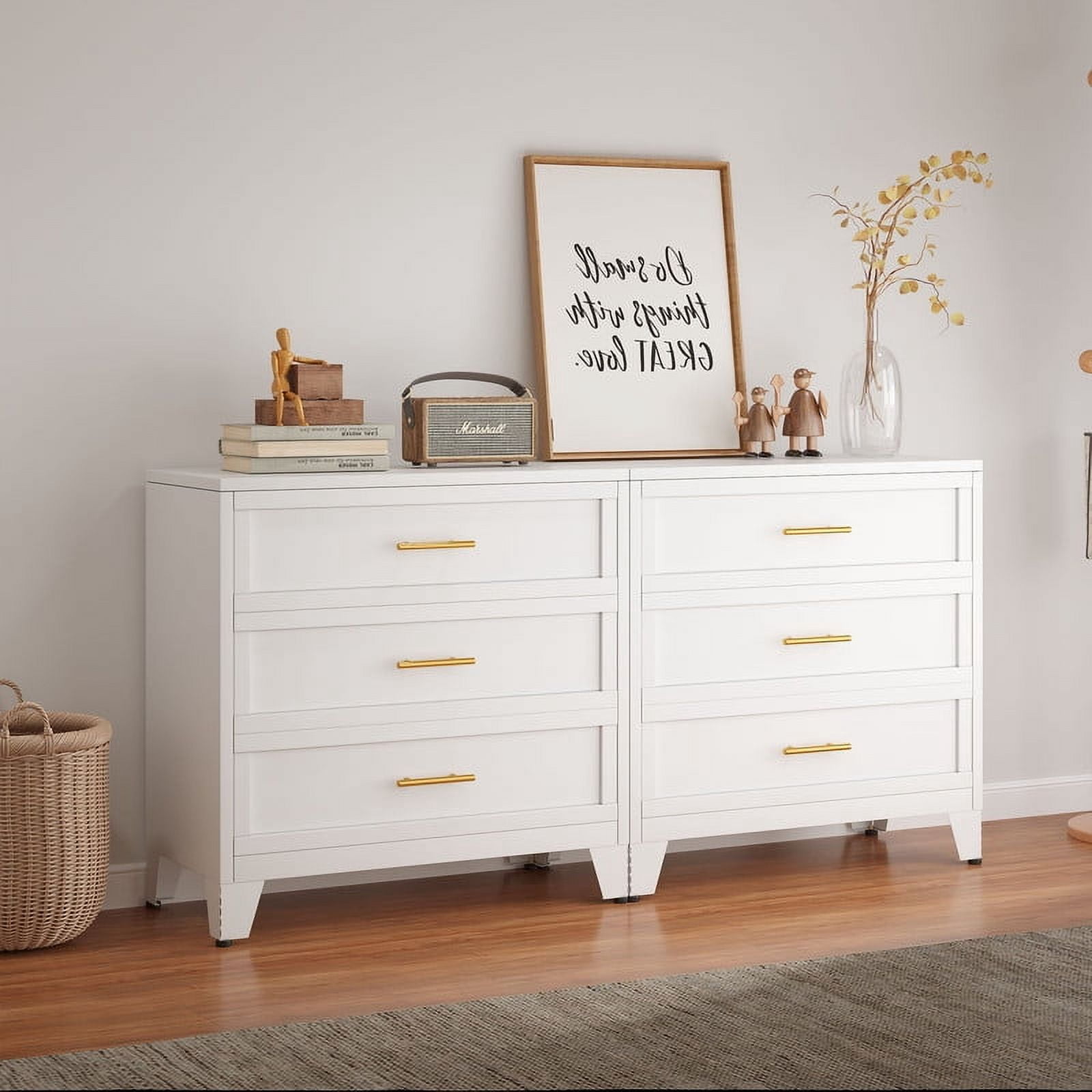 Metal 3 Dresser Chest of Drawers for Bedroom Black White