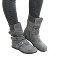 thumbnail image 6 of Rewenti Women Suede Round Toe Zipper Flat Pure Color Buckle Strap Keep Warm Snow Boots Gray 6(36), 6 of 6