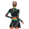thumbnail image 3 of TiaoBug Women's 2 Piece Cheerleading Outfits Long Sleeve Crop Tops & Dance Skirt Set for Musical Rave Party Green M, 3 of 7