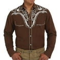 thumbnail image 4 of Mens Polo T-Shirt Western Cowboy Long Sleeve Embroidered Slim Fit Button Down Pockets Mens Graphic T-Shirts,Brown,M, 4 of 4