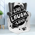 thumbnail image 4 of Live Laugh Love Soft Flannel Fleece Throw Blanket, Air Balloon Clouds Sun Hipster Illustration Philosophy Motto, Cozy Plush for Indoor and Outdoor Use, 50" x 70", Black and White, by Ambesonne, 4 of 5