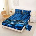thumbnail image 2 of Castle Fairy Neon Line Sports Car Bed Sheets 4pcs for Boys, Glow Race Art King Sheets for Bedroom, Blue Black, 2 of 6