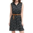 thumbnail image 4 of INSPIRE CHIC Robe Ceinturée de Printemps Sans Manches à Longueur Genou à Demi-Patte de Boutonnage Imprimée Florale pour Femme TP Bleu Foncé-Chat, 4 of 8