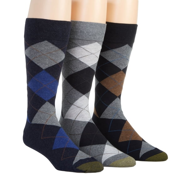 Men's Gold Toe 3179S Carlyle Argyle Crew Socks - 3 Pack (New Navy/Grey/Navy O/S)